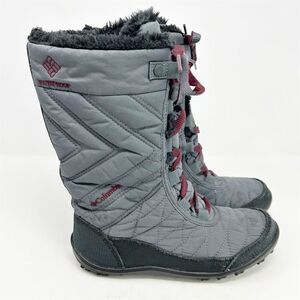 Columbia Kids Minx Mid III Waterproof Lace Up Boots Gray Size 4 Winter Hiking